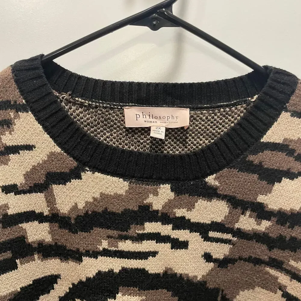 women's Philosophy 2X camouflage knit sweater long sleeves cozy casual relax